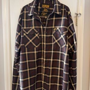 DIXXON Men's Dark Brown and Cream Plaid Shirt